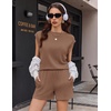 image:imageEkouaer Two Piece Sets for Women Summer Crew Neck Lounge Shorts Sets Cap Sleeve Matching Sets Vacation Outfits with PocketBrown
