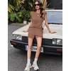 image:imageEkouaer Two Piece Sets for Women Summer Crew Neck Lounge Shorts Sets Cap Sleeve Matching Sets Vacation Outfits with PocketBrown