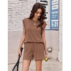 image:imageEkouaer Two Piece Sets for Women Summer Crew Neck Lounge Shorts Sets Cap Sleeve Matching Sets Vacation Outfits with PocketBrown
