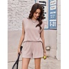 image:imageEkouaer Two Piece Sets for Women Summer Crew Neck Lounge Shorts Sets Cap Sleeve Matching Sets Vacation Outfits with PocketChampagne