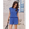 image:imageEkouaer Two Piece Sets for Women Summer Crew Neck Lounge Shorts Sets Cap Sleeve Matching Sets Vacation Outfits with PocketDark Blue