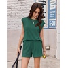 image:imageEkouaer Two Piece Sets for Women Summer Crew Neck Lounge Shorts Sets Cap Sleeve Matching Sets Vacation Outfits with PocketDark Green