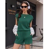 image:imageEkouaer Two Piece Sets for Women Summer Crew Neck Lounge Shorts Sets Cap Sleeve Matching Sets Vacation Outfits with PocketDark Green