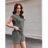 image:imageEkouaer Two Piece Sets for Women Summer Crew Neck Lounge Shorts Sets Cap Sleeve Matching Sets Vacation Outfits with PocketDark Olive Green