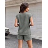 image:imageEkouaer Two Piece Sets for Women Summer Crew Neck Lounge Shorts Sets Cap Sleeve Matching Sets Vacation Outfits with PocketDark Olive Green