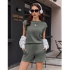 image:imageEkouaer Two Piece Sets for Women Summer Crew Neck Lounge Shorts Sets Cap Sleeve Matching Sets Vacation Outfits with PocketDark Olive Green