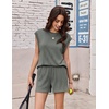 image:imageEkouaer Two Piece Sets for Women Summer Crew Neck Lounge Shorts Sets Cap Sleeve Matching Sets Vacation Outfits with PocketDark Olive Green