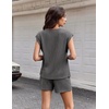 image:imageEkouaer Two Piece Sets for Women Summer Crew Neck Lounge Shorts Sets Cap Sleeve Matching Sets Vacation Outfits with PocketGrey