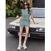 image:imageEkouaer Two Piece Sets for Women Summer Crew Neck Lounge Shorts Sets Cap Sleeve Matching Sets Vacation Outfits with PocketIce Green