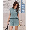 image:imageEkouaer Two Piece Sets for Women Summer Crew Neck Lounge Shorts Sets Cap Sleeve Matching Sets Vacation Outfits with PocketIce Green