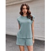 image:imageEkouaer Two Piece Sets for Women Summer Crew Neck Lounge Shorts Sets Cap Sleeve Matching Sets Vacation Outfits with PocketIce Green