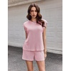image:imageEkouaer Two Piece Sets for Women Summer Crew Neck Lounge Shorts Sets Cap Sleeve Matching Sets Vacation Outfits with PocketLight Pink