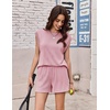 image:imageEkouaer Two Piece Sets for Women Summer Crew Neck Lounge Shorts Sets Cap Sleeve Matching Sets Vacation Outfits with PocketLight Pink