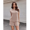 image:imageEkouaer Two Piece Sets for Women Summer Crew Neck Lounge Shorts Sets Cap Sleeve Matching Sets Vacation Outfits with PocketLotus Pink