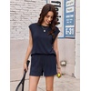 image:imageEkouaer Two Piece Sets for Women Summer Crew Neck Lounge Shorts Sets Cap Sleeve Matching Sets Vacation Outfits with PocketNavy Blue