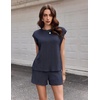 image:imageEkouaer Two Piece Sets for Women Summer Crew Neck Lounge Shorts Sets Cap Sleeve Matching Sets Vacation Outfits with PocketNavy Blue