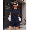 image:imageEkouaer Two Piece Sets for Women Summer Crew Neck Lounge Shorts Sets Cap Sleeve Matching Sets Vacation Outfits with PocketNavy Blue