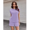 image:imageEkouaer Two Piece Sets for Women Summer Crew Neck Lounge Shorts Sets Cap Sleeve Matching Sets Vacation Outfits with PocketPurple