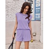 image:imageEkouaer Two Piece Sets for Women Summer Crew Neck Lounge Shorts Sets Cap Sleeve Matching Sets Vacation Outfits with PocketPurple