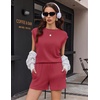 image:imageEkouaer Two Piece Sets for Women Summer Crew Neck Lounge Shorts Sets Cap Sleeve Matching Sets Vacation Outfits with PocketRed