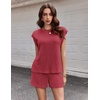 image:imageEkouaer Two Piece Sets for Women Summer Crew Neck Lounge Shorts Sets Cap Sleeve Matching Sets Vacation Outfits with PocketRed