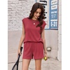 image:imageEkouaer Two Piece Sets for Women Summer Crew Neck Lounge Shorts Sets Cap Sleeve Matching Sets Vacation Outfits with PocketRed