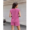 image:imageEkouaer Two Piece Sets for Women Summer Crew Neck Lounge Shorts Sets Cap Sleeve Matching Sets Vacation Outfits with PocketRose Red