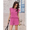 image:imageEkouaer Two Piece Sets for Women Summer Crew Neck Lounge Shorts Sets Cap Sleeve Matching Sets Vacation Outfits with PocketRose Red