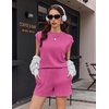 image:imageEkouaer Two Piece Sets for Women Summer Crew Neck Lounge Shorts Sets Cap Sleeve Matching Sets Vacation Outfits with PocketRose Red