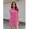 image:imageEkouaer Two Piece Sets for Women Summer Crew Neck Lounge Shorts Sets Cap Sleeve Matching Sets Vacation Outfits with PocketRose Red