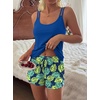 image:imageEkouaer Womens Cami Pajama Set Sexy Tank Top and Shorts Set Sleeveless Racerback Pjs Summer Soft Sleepwear SXXLHawaiian Blue Green Leaves