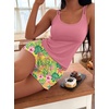 image:imageEkouaer Womens Cami Pajama Set Sexy Tank Top and Shorts Set Sleeveless Racerback Pjs Summer Soft Sleepwear SXXLHawaiian Pink Floral Leaves
