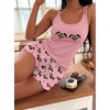 image:imageEkouaer Womens Cami Pajama Set Sexy Tank Top and Shorts Set Sleeveless Racerback Pjs Summer Soft Sleepwear SXXLPink Bat