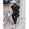 image:imageEkouaer Womens Cotton Matching Lounge Sets Short Sleeve Top and Jogger Pants Set Fashion Casual OutfitsBlack