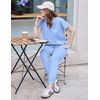 image:imageEkouaer Womens Cotton Matching Lounge Sets Short Sleeve Top and Jogger Pants Set Fashion Casual OutfitsBlue