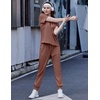 image:imageEkouaer Womens Cotton Matching Lounge Sets Short Sleeve Top and Jogger Pants Set Fashion Casual OutfitsBrown