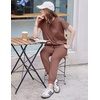 image:imageEkouaer Womens Cotton Matching Lounge Sets Short Sleeve Top and Jogger Pants Set Fashion Casual OutfitsBrown
