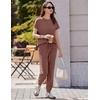 image:imageEkouaer Womens Cotton Matching Lounge Sets Short Sleeve Top and Jogger Pants Set Fashion Casual OutfitsBrown