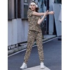 image:imageEkouaer Womens Cotton Matching Lounge Sets Short Sleeve Top and Jogger Pants Set Fashion Casual OutfitsBrown Leopard