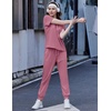 image:imageEkouaer Womens Cotton Matching Lounge Sets Short Sleeve Top and Jogger Pants Set Fashion Casual OutfitsRose Red