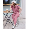 image:imageEkouaer Womens Cotton Matching Lounge Sets Short Sleeve Top and Jogger Pants Set Fashion Casual OutfitsRose Red