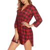 image:imageEkouaer Womens Nightgown V Neck Striped Button Down Sleepwear 34 Sleeves Nightshirts Soft Button Sleep Dress SXXLRed Plaid