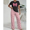 image:imageEkouaer Womens Pajamas Sets 2 Piece Short Sleeve Lounge Set Printed Loose Pants Round Neck Pj Sets LoungewearBlack Pink Bows