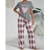 image:imageEkouaer Womens Pajamas Sets 2 Piece Short Sleeve Lounge Set Printed Loose Pants Round Neck Pj Sets LoungewearHeart Gray