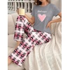 image:imageEkouaer Womens Pajamas Sets 2 Piece Short Sleeve Lounge Set Printed Loose Pants Round Neck Pj Sets LoungewearHeart Gray