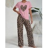 image:imageEkouaer Womens Pajamas Sets 2 Piece Short Sleeve Lounge Set Printed Loose Pants Round Neck Pj Sets LoungewearLeopard Pink