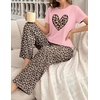image:imageEkouaer Womens Pajamas Sets 2 Piece Short Sleeve Lounge Set Printed Loose Pants Round Neck Pj Sets LoungewearLeopard Pink