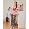 image:imageEkouaer Womens Pajamas Sets 2 Piece Short Sleeve Lounge Set Printed Loose Pants Round Neck Pj Sets LoungewearLeopard Pink