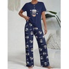 image:imageEkouaer Womens Pajamas Sets 2 Piece Short Sleeve Lounge Set Printed Loose Pants Round Neck Pj Sets LoungewearNavy Blue Coffee