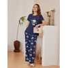 image:imageEkouaer Womens Pajamas Sets 2 Piece Short Sleeve Lounge Set Printed Loose Pants Round Neck Pj Sets LoungewearNavy Blue Coffee